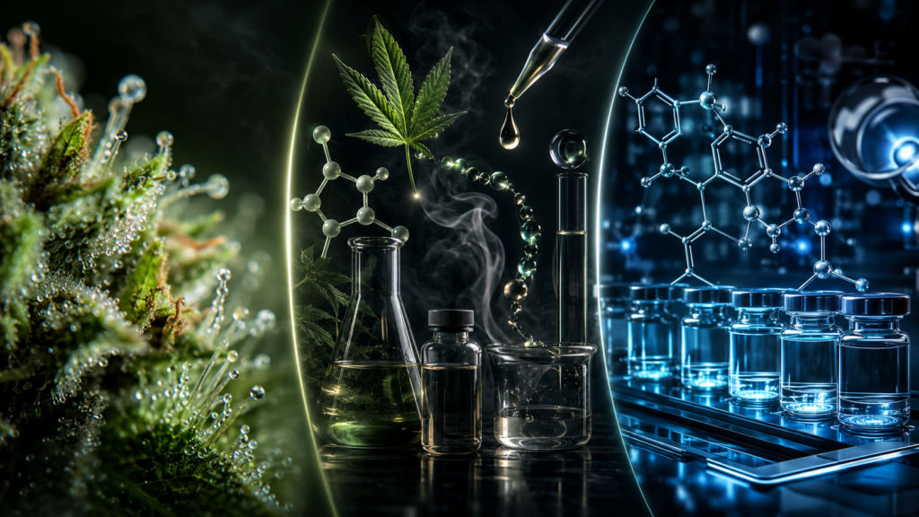 Comparaison scientifique entre cannabinoïdes naturels, semi-synthétiques et synthétiques