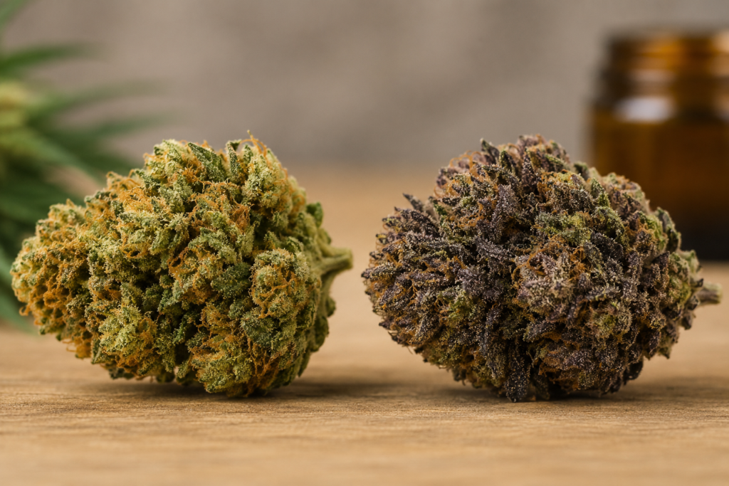 Deux fleurs de chanvre différentes illustrant un même taux de CBD